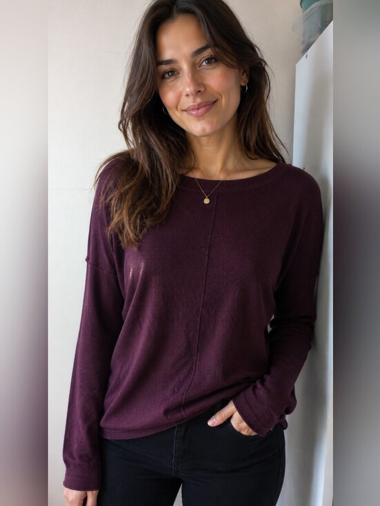 Sweaters - Deep Plum Lightweight Knit Sweater Medium